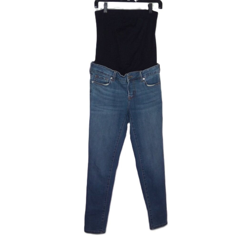 Blanqi Maternity  Blue Jeans Belly Support Straight Skinny Ankle Stretch EUC  6